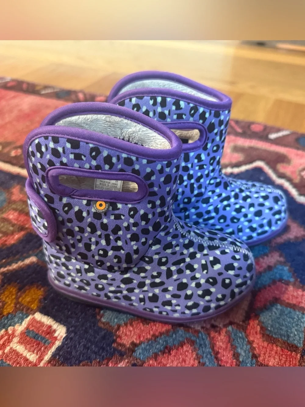 Bogs ToddlerPurple Leopard-Print Rain & Snow Boots with Handles